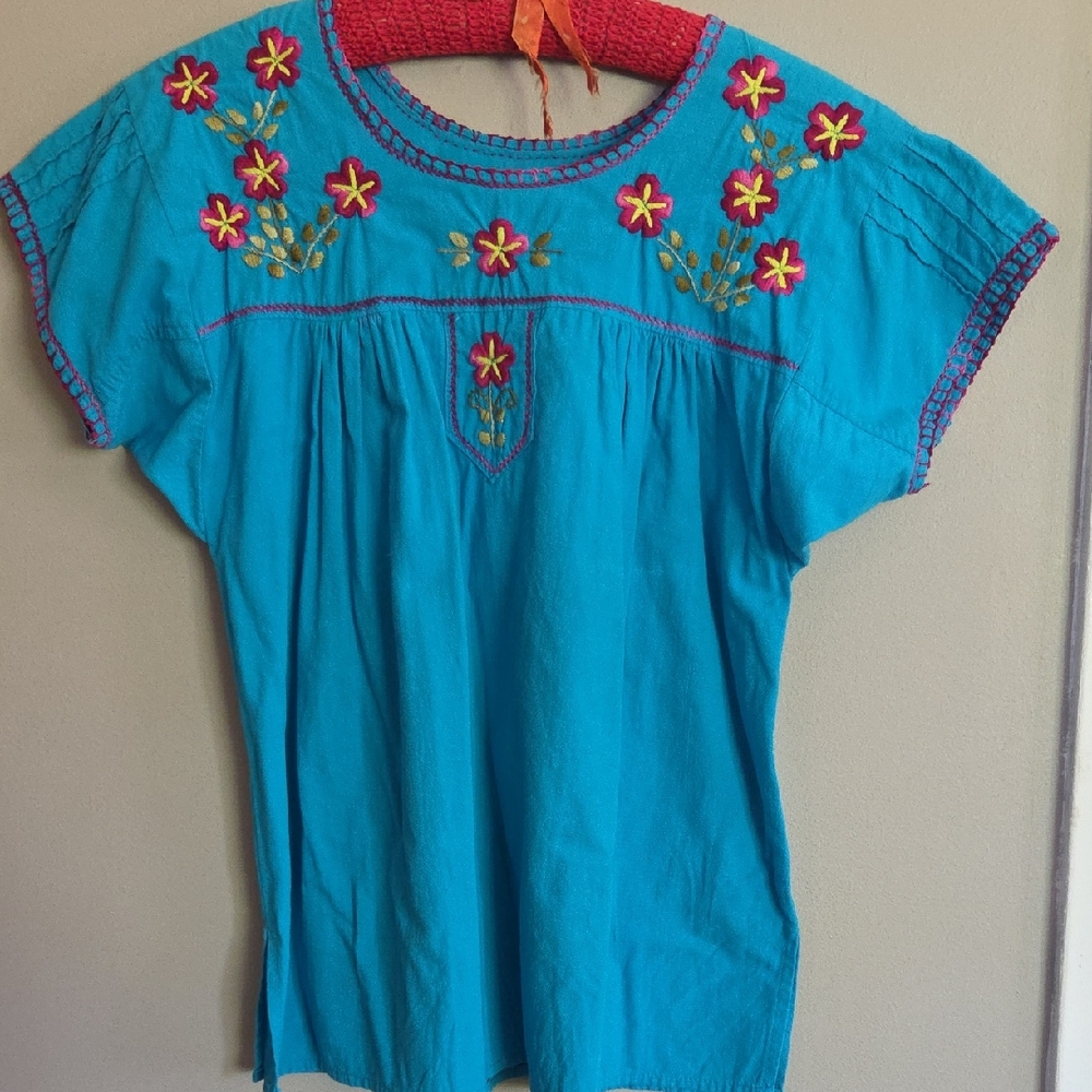 Turquoise Embroidered Women’s Top - Floral Detail